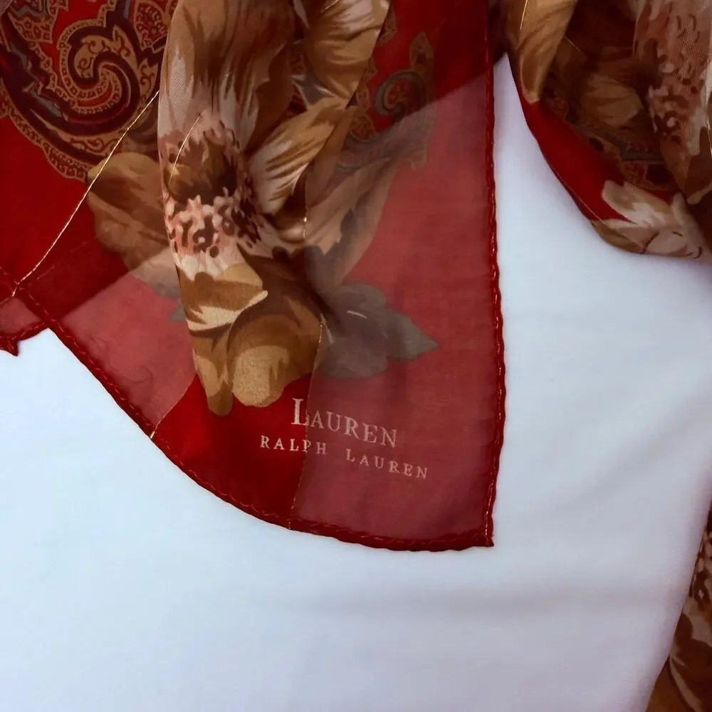 Vintage Ralph Lauren Floral & Paisley Red Headscarf